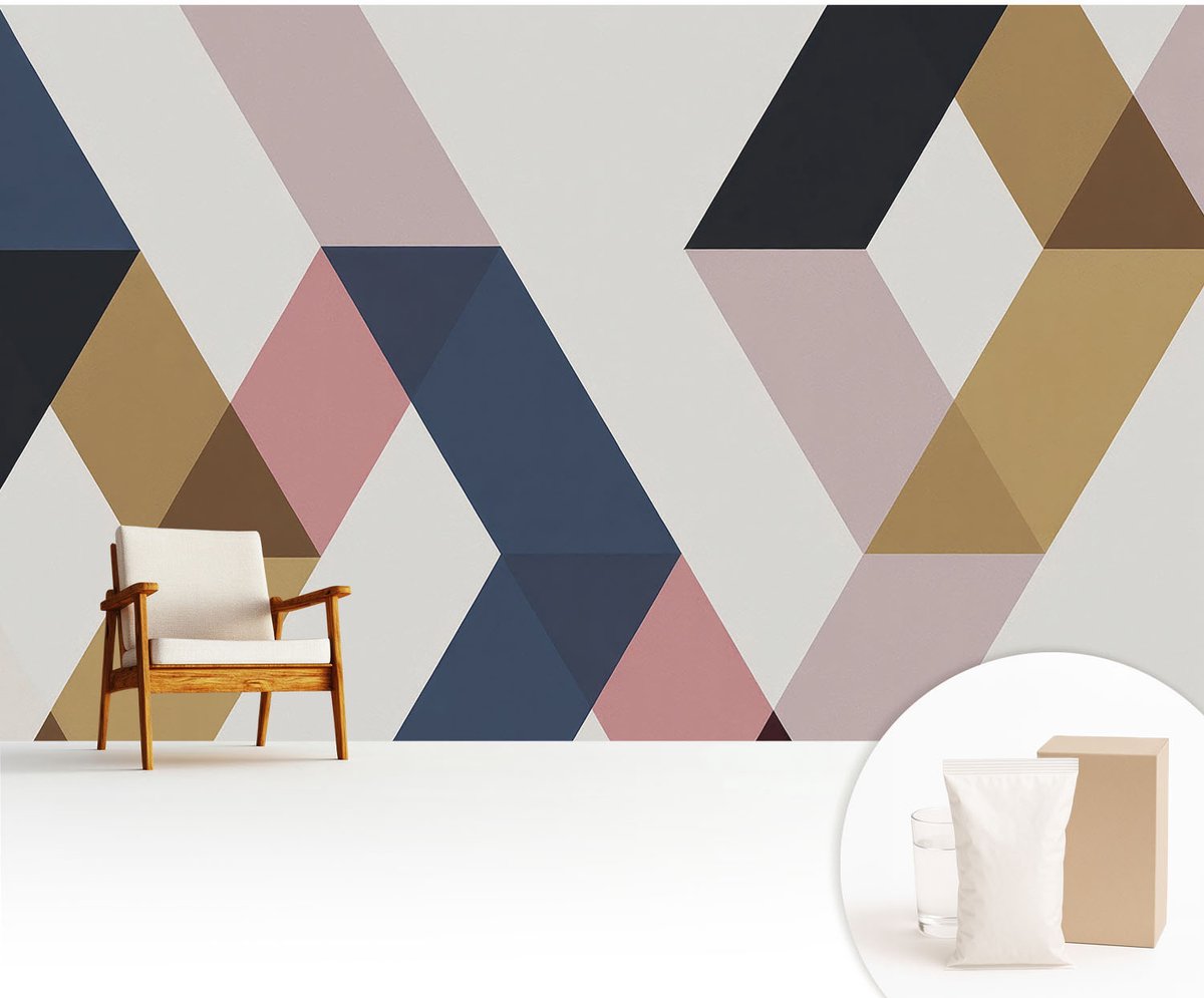 Wallfluent Fotobehang - Wit Vliesbehang - 416x254 cm - Kleurrijke Rhomben Fotobehang Vlies - Hal behang Geometrie - Muurschildering - Woonkamer behang