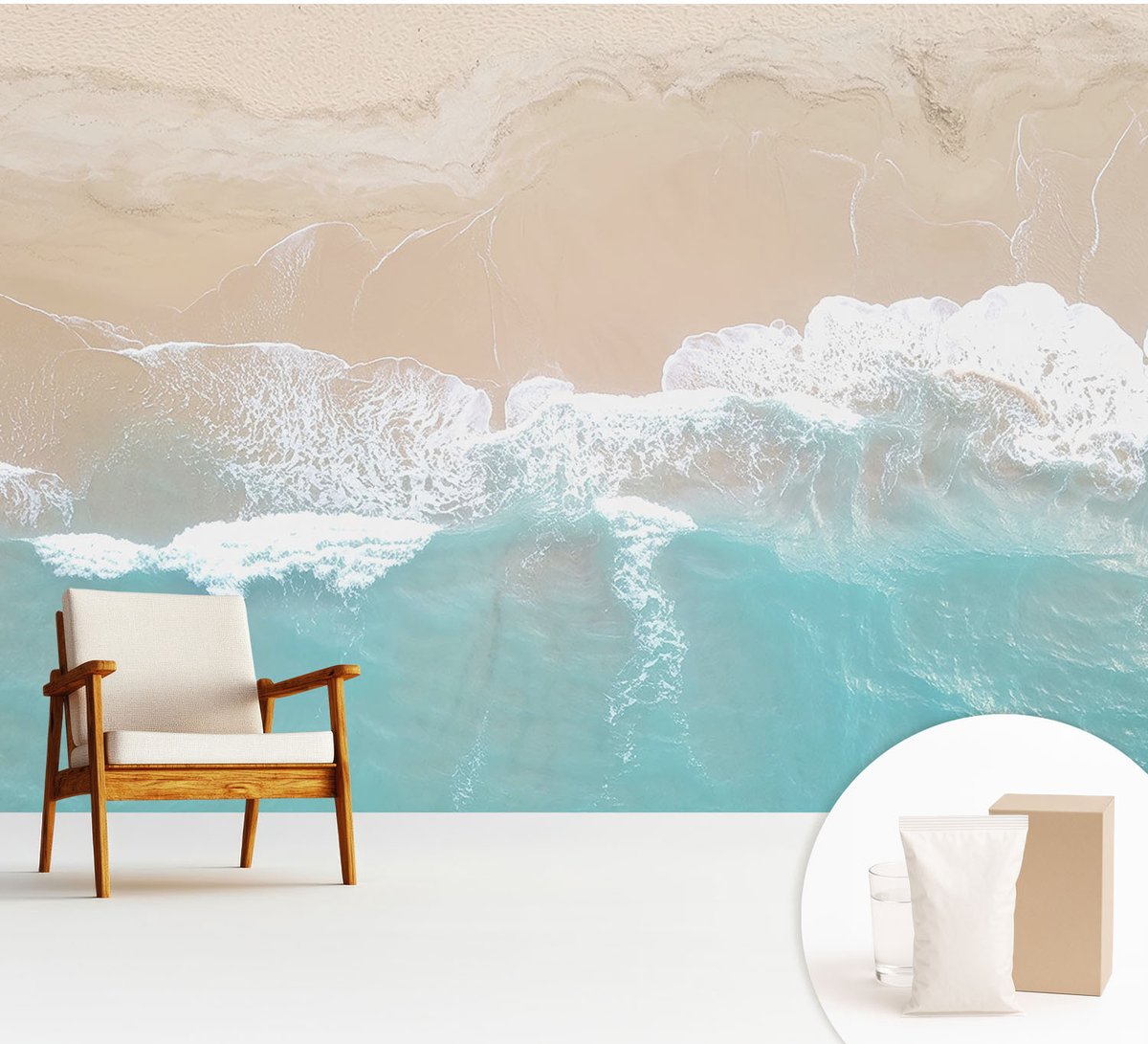 Wallfluent Fotobehang - Beige Vliesbehang - 312x219 cm - Brullende Golven Fotobehang Vlies - Hal behang Landschappen - Muurschildering - Woonkamer behang