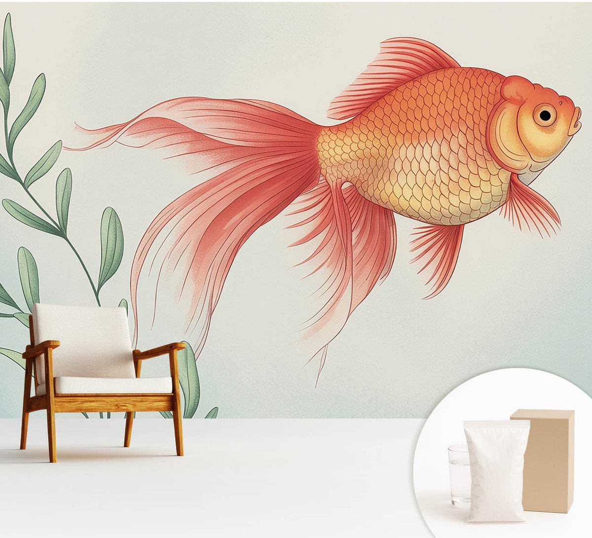 Wallfluent Fotobehang - Oranje Vliesbehang - 312x219 cm - Waterschoonheid Fotobehang Vlies - Hal behang Dieren - Muurschildering - Woonkamer behang