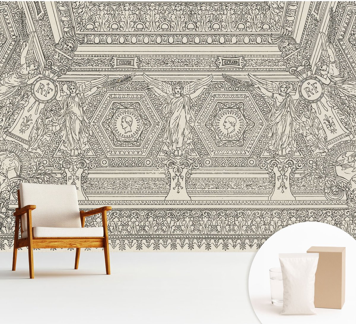 Wallfluent Fotobehang - Wit Vliesbehang - 312x219 cm - Klassiek Ornament Fotobehang Vlies - Hal behang Achtergronden En Patronen - Muurschildering - Woonkamer behang