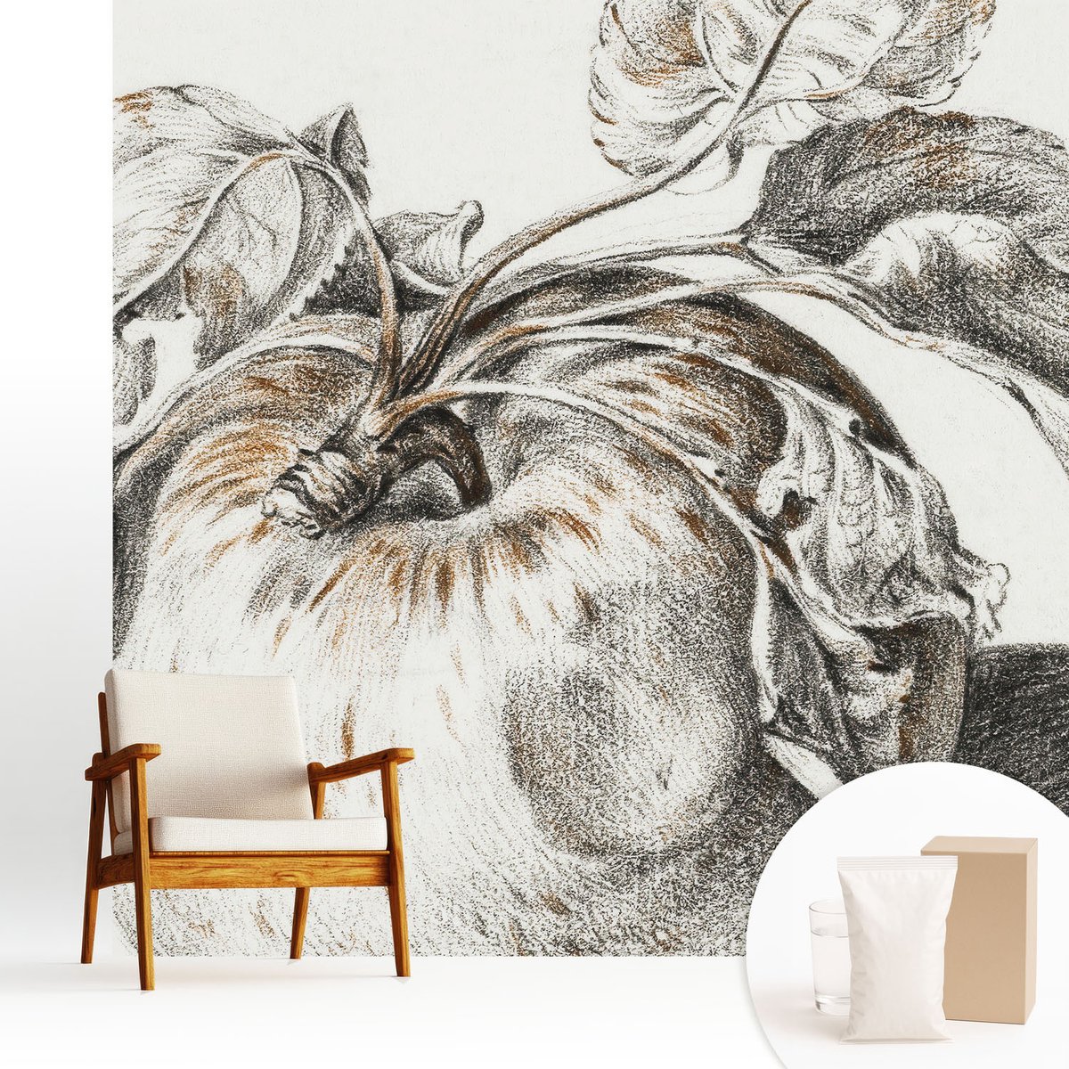 Wallfluent Fotobehang - Grijs Vliesbehang - 250x250 cm - Appelbladeren Muurschildering - Gang behang Deel - Fotobehang Vlies - Gang behang