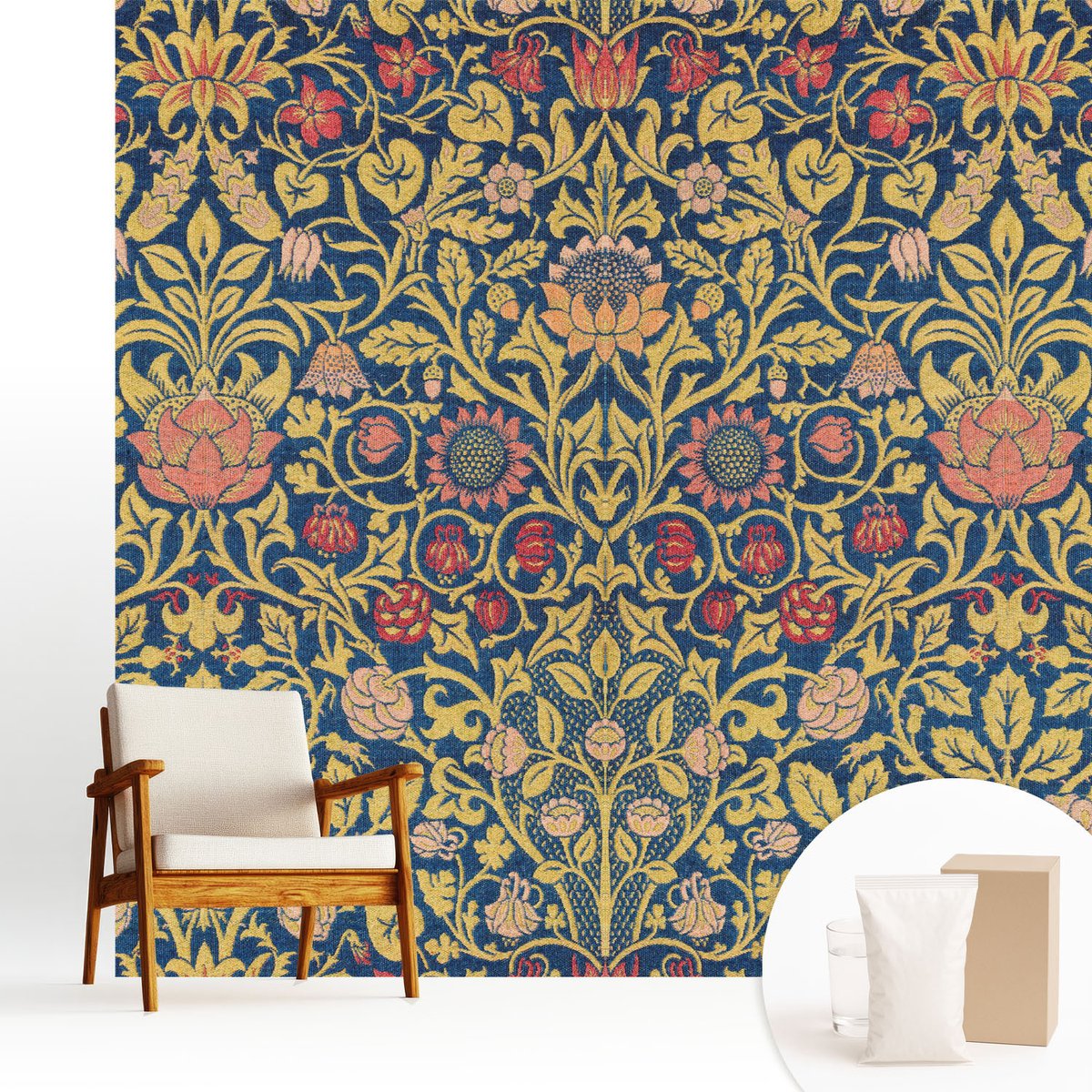 Wallfluent Fotobehang - Groente Vliesbehang - 250x250 cm - Bloemenpatroon Fotobehang Vlies - Woonkamer behang Bloemen En Planten - Muurschildering - Hal behang