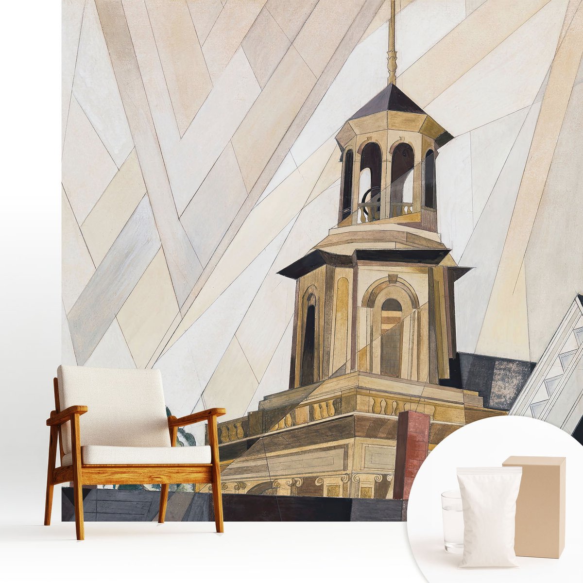 Wallfluent Fotobehang - Wit Vliesbehang - 250x250 cm - Architectonische Toren Fotobehang Vlies - Hal behang Architectuur - Muurschildering - Hal behang