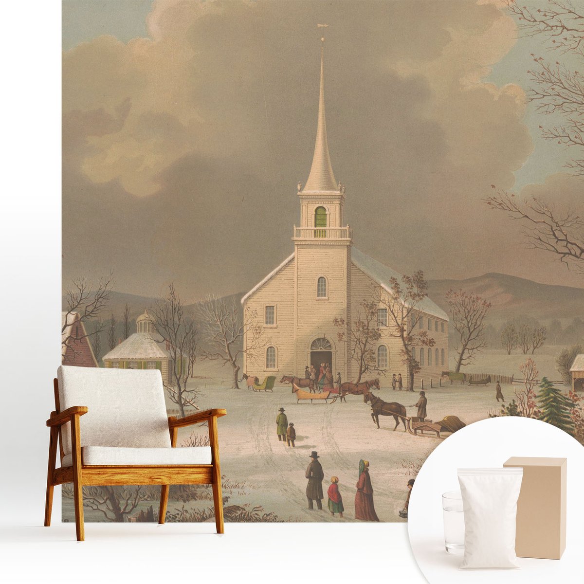 Wallfluent Fotobehang - Bruin Vliesbehang - 250x250 cm - Winterlandschap Fotobehang Vlies - Woonkamer behang Landschappen - Muurschildering - Hal behang