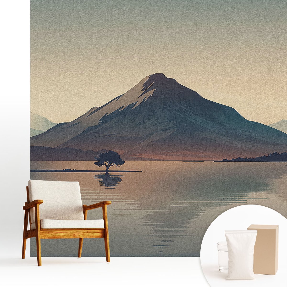 Wallfluent Fotobehang - Grijs Vliesbehang - 250x250 cm - Berglandschap Muurschildering - Slaapkamer behang Landschappen - Fotobehang Vlies - Slaapkamer behang