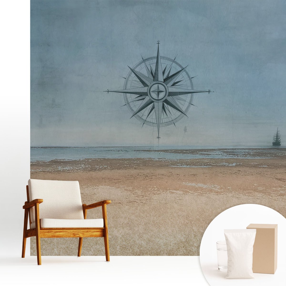 Wallfluent Fotobehang - Blauw Vliesbehang - 250x250 cm - Maritieme Avonturen Fotobehang Vlies - Woonkamer behang Landschappen - Muurschildering - Hal behang
