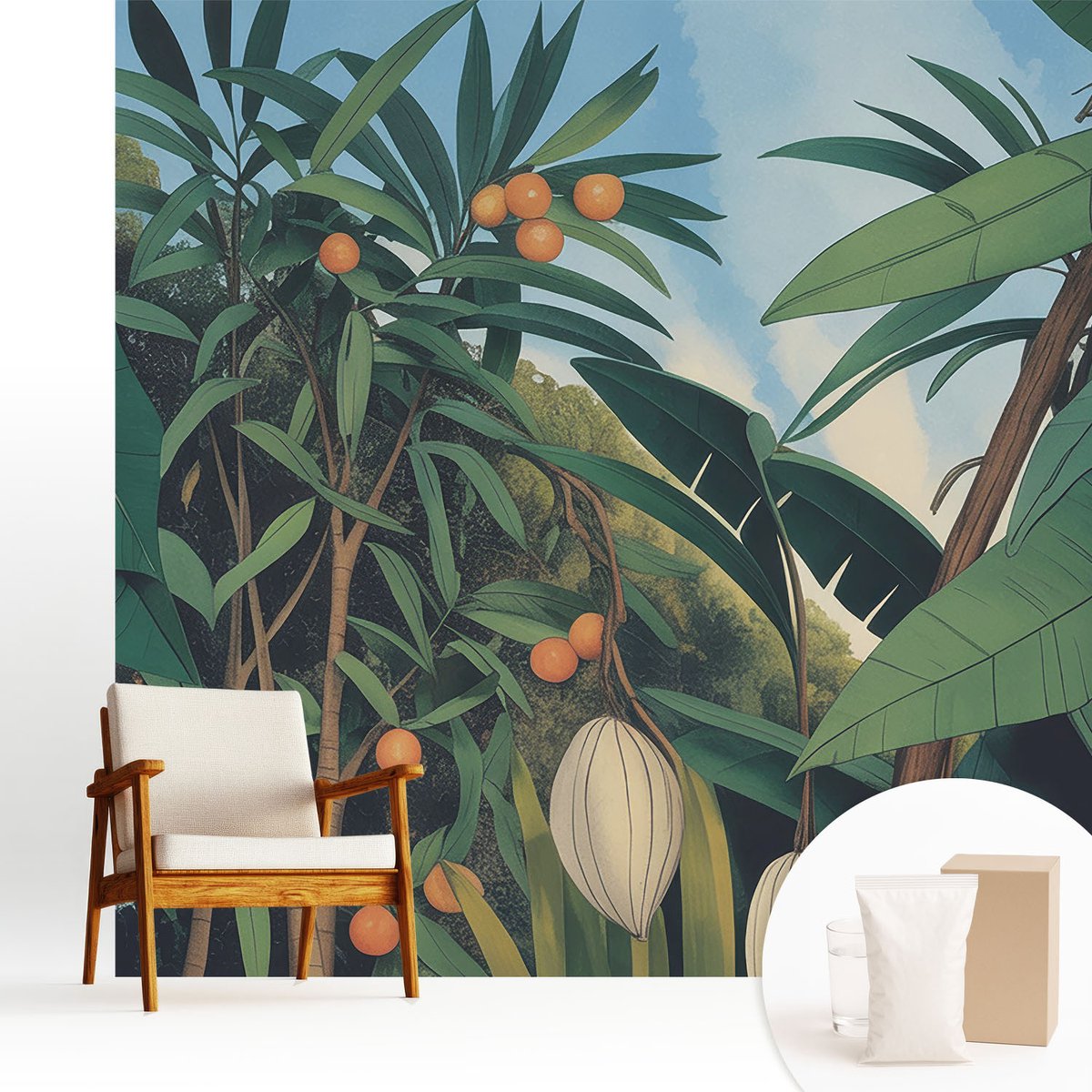 Wallfluent Fotobehang - Groente Vliesbehang - 250x250 cm - Tropische Jungle Muurschildering - Slaapkamer behang Bloemen En Planten - Fotobehang Vlies - Slaapkamer behang