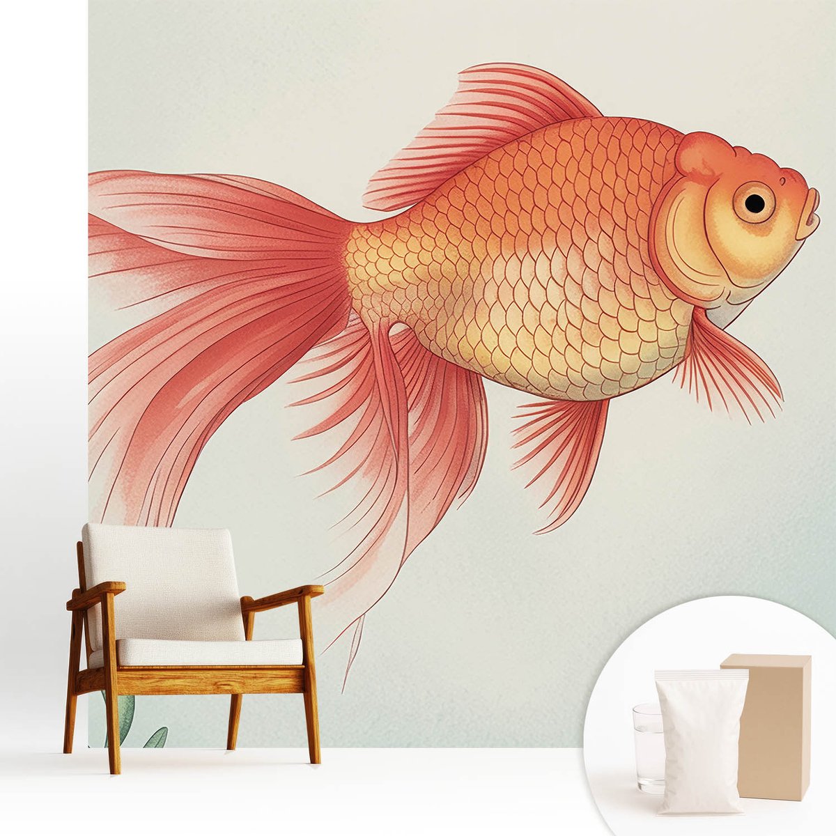 Wallfluent Fotobehang - Oranje Vliesbehang - 250x250 cm - Waterschoonheid Fotobehang Vlies - Woonkamer behang Dieren - Muurschildering - Woonkamer behang