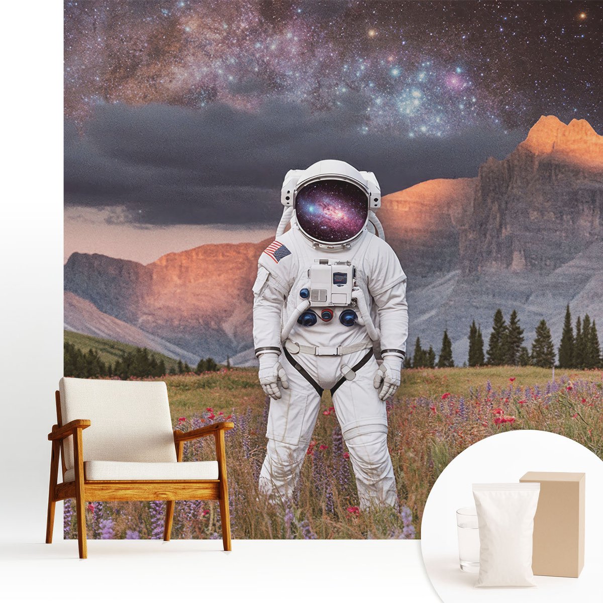 Wallfluent Fotobehang - Zwart Vliesbehang - 250x250 cm - Kosmisch Landschap Muurschildering - Gang behang Kosmos - Fotobehang Vlies - Slaapkamer behang