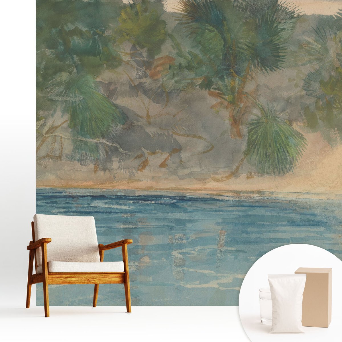 Wallfluent Fotobehang - Groente Vliesbehang - 250x250 cm - Tropische Kust Muurschildering - Slaapkamer behang Landschappen - Fotobehang Vlies - Slaapkamer behang