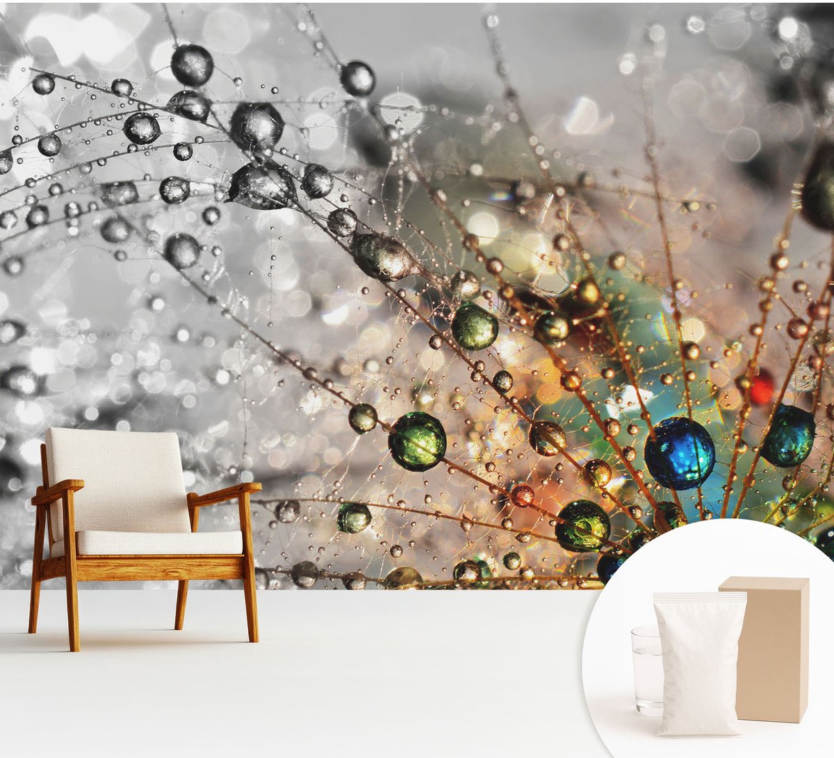 Wallfluent Fotobehang - Wit Vliesbehang - 312x219 cm - Ik Dauw Juwelen Muurschildering - Slaapkamer behang Bloemen En Planten - Fotobehang Vlies - Gang behang