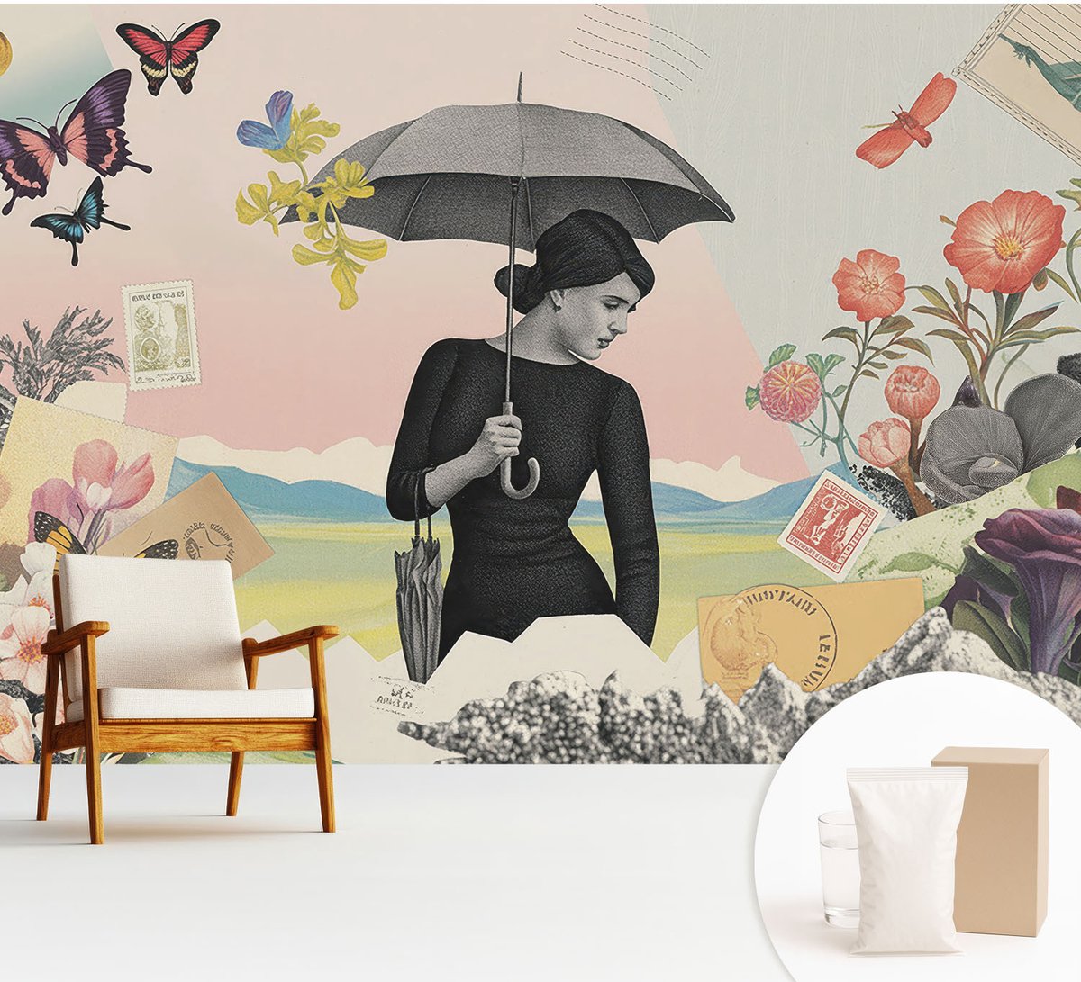 Wallfluent Fotobehang - Roze Vliesbehang - 312x219 cm - Romantische Collage Muurschildering - Gang behang Deel - Fotobehang Vlies - Slaapkamer behang