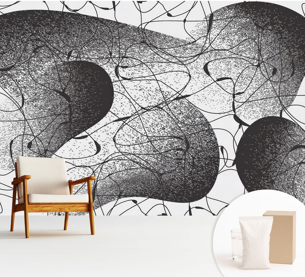Wallfluent Fotobehang - Zwart Vliesbehang - 312x219 cm - Abstract Patroon Muurschildering - Gang behang Abstractie - Fotobehang Vlies - Slaapkamer behang