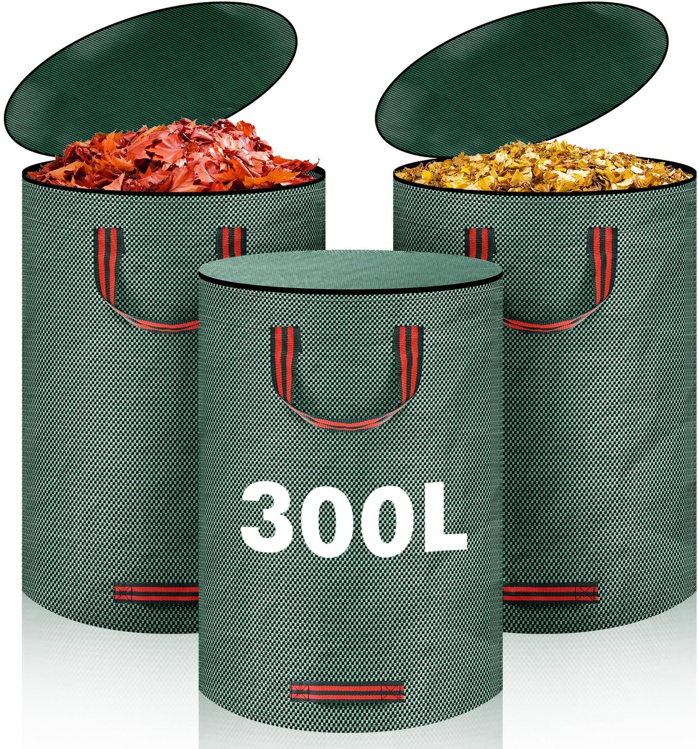 Famanu - Tuinzak 300 liter - Opruimen van tuinafval - Herbruikbaar en opvouwbaar - Groen 3 stuks