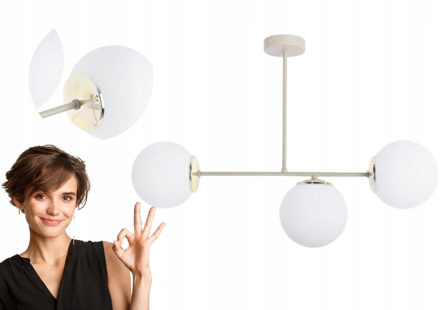 Moderne Plafondlamp Beige Goud met Witte Glazen Bollen