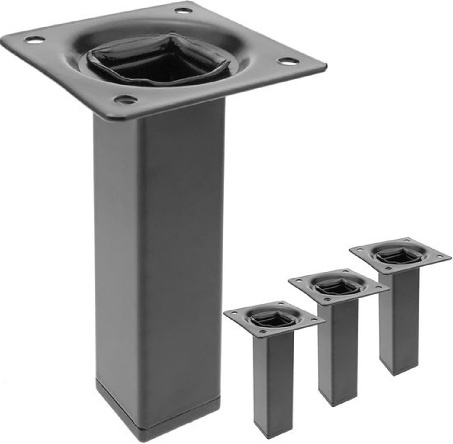 Set van 4 vierkante tafelpoten - Zwart staal, 10 cm hoog - Voor meubelbouw