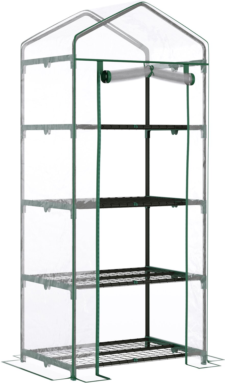 Sunona Minikas - Met 4 plantenplanken en roldeur - 70 x 50 x 160 cm - Transparant/Groen