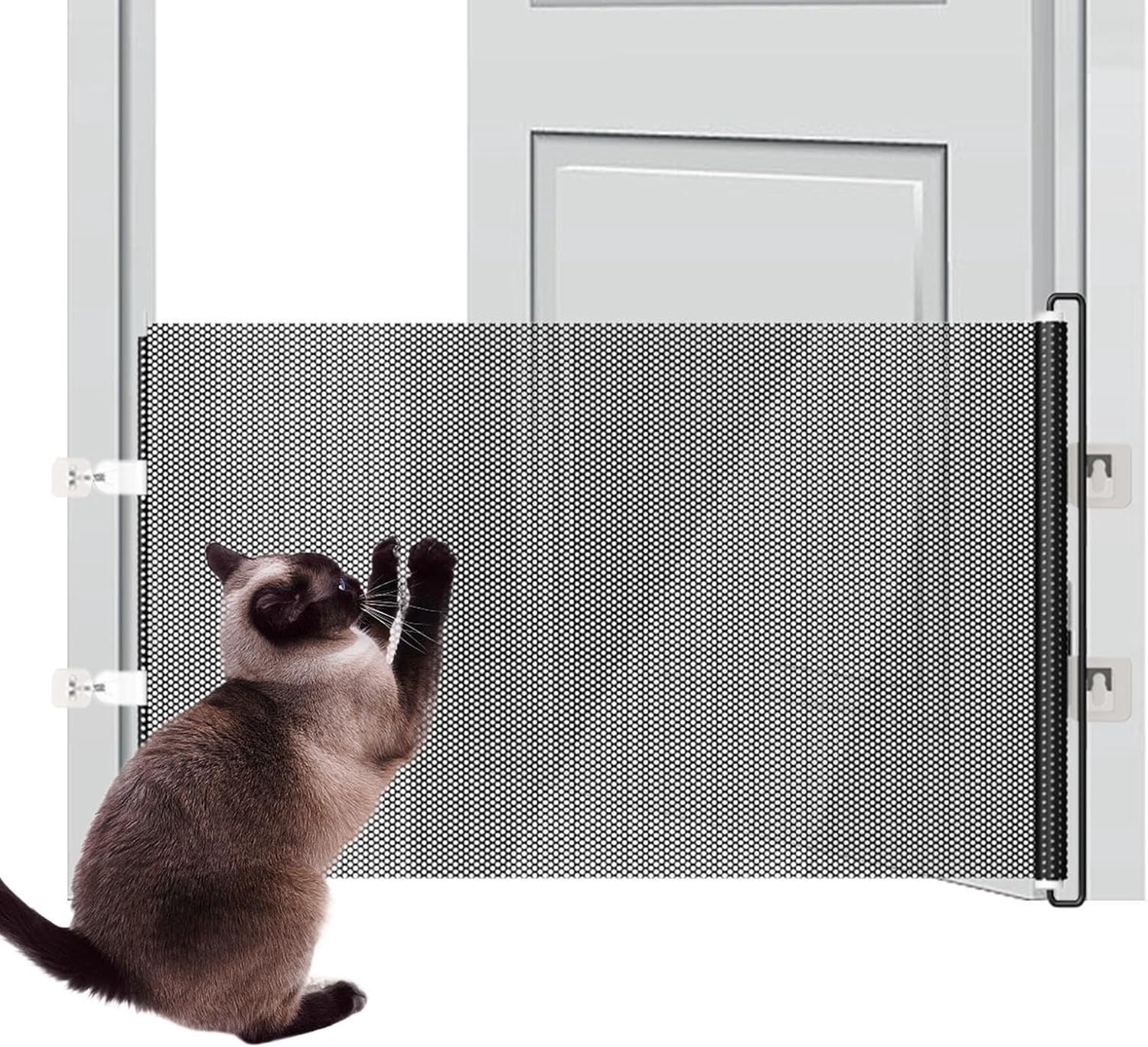 Kattenbarrière – Uitschuifbaar Huisdierhek PVC – Uitschuifbaar Veiligheidshek – 50 x 125 cm – Voor Deur en Doorgang – Voorkomt Ontsnappen en Springen – Voor Binnen