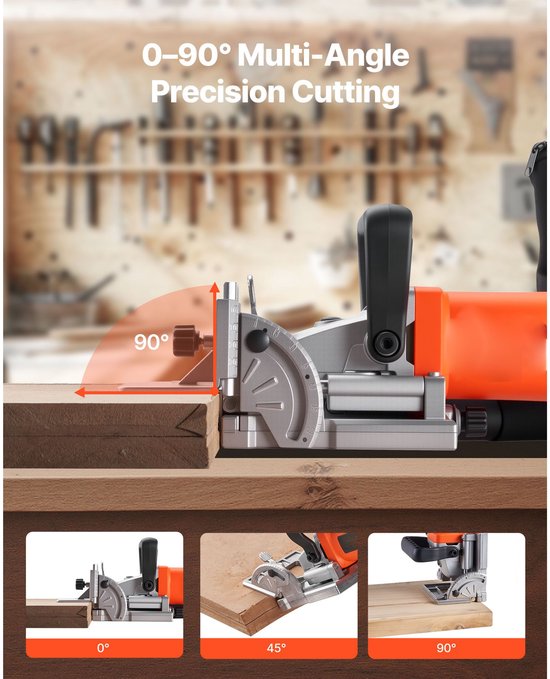 Plaatverbinder 5.9A- Plaatverbinderset met 11.600 tpm 760W motor- 45-graden centreerinkeping- hardmetalen zaagblad- houten lamellen- stofzak- verstelbare hoek en diepte- voor houtbewerking — afbeelding 2