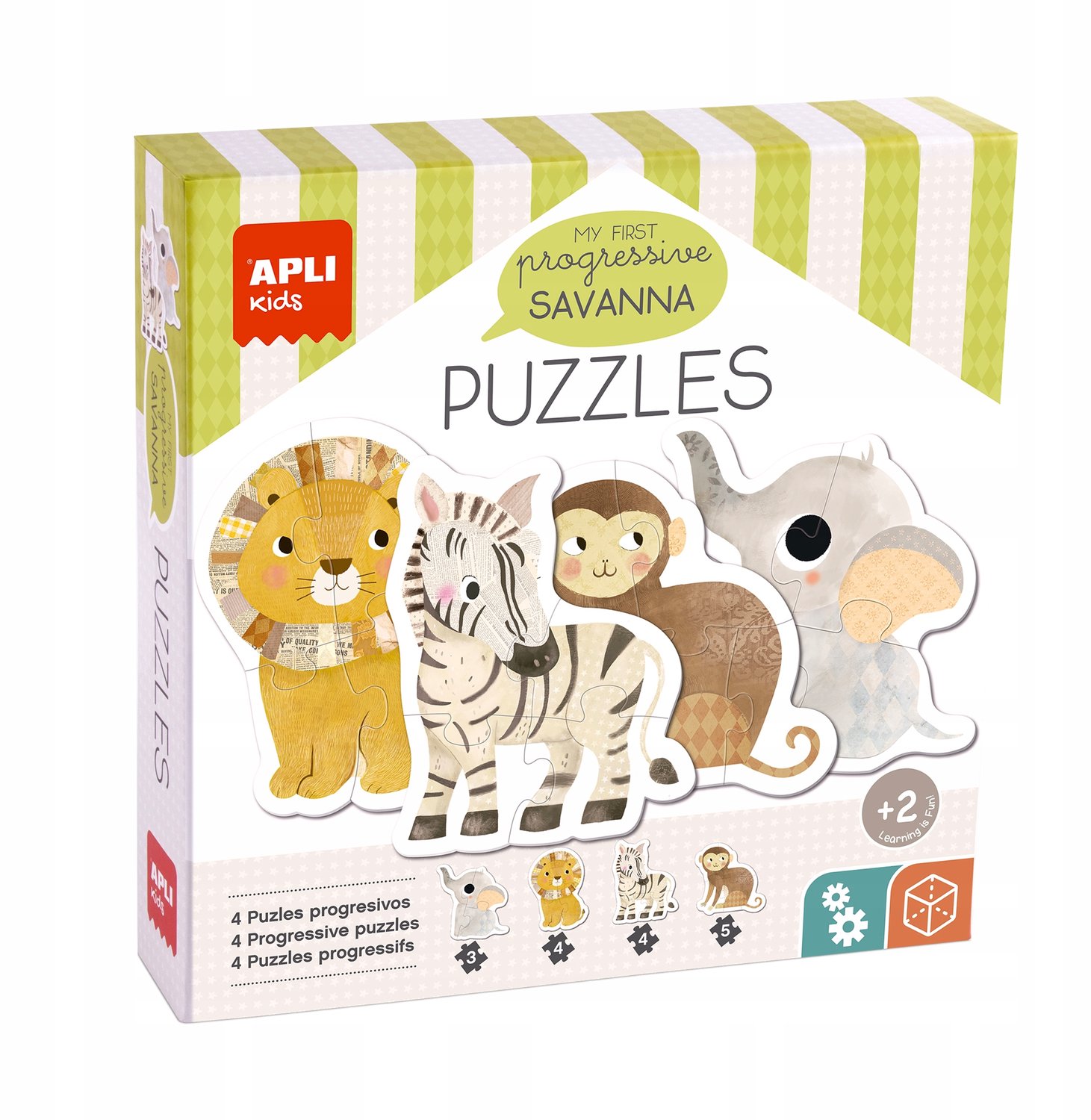 Merkloos Kinderspel: Progressieve Puzzels Savanne, 2+ Jaar