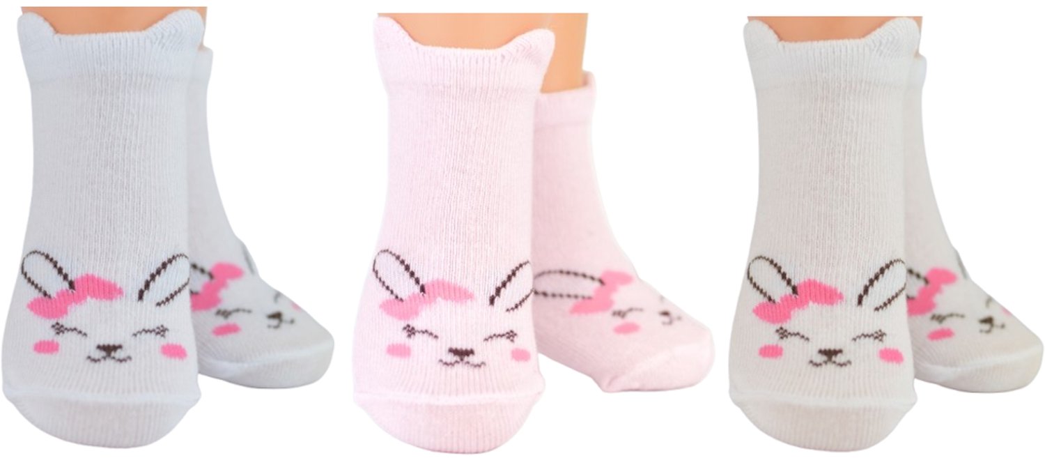 Merkloze Baby Sokjes met Konijntjes - 3-Pack, 0-6 Maanden