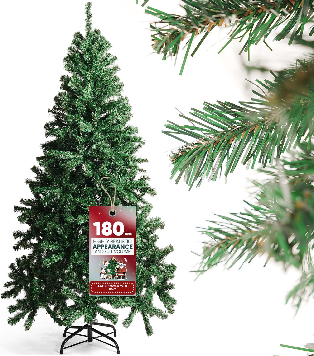 Soontrans - Kunstkerstboom 180 cm - 600T PVC - Diameter metalen voet 40 cm - Maximale diameter Kerstboom 95 cm - Takken Buigbaar - Geschikt voor Kerstversiering - Groen