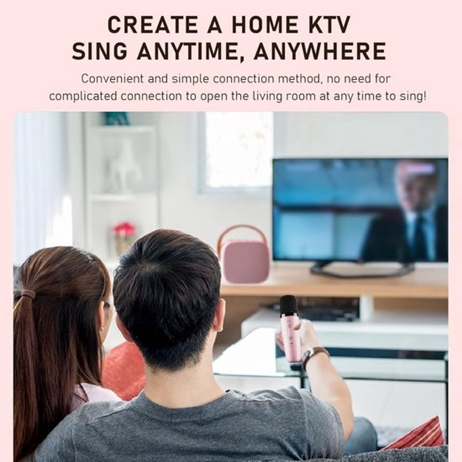 Mini-karaokemachine - Draagbare speaker - Voor feestelijke muziek - Draadloze microfoons - 57 mm speaker - Roze