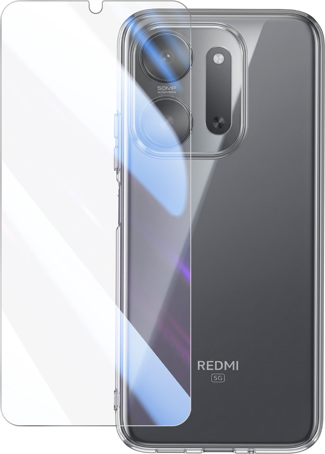Mayaxess, Beschermset voor Redmi 17C 5G met Hoesje en Gehard Glas, Transparant