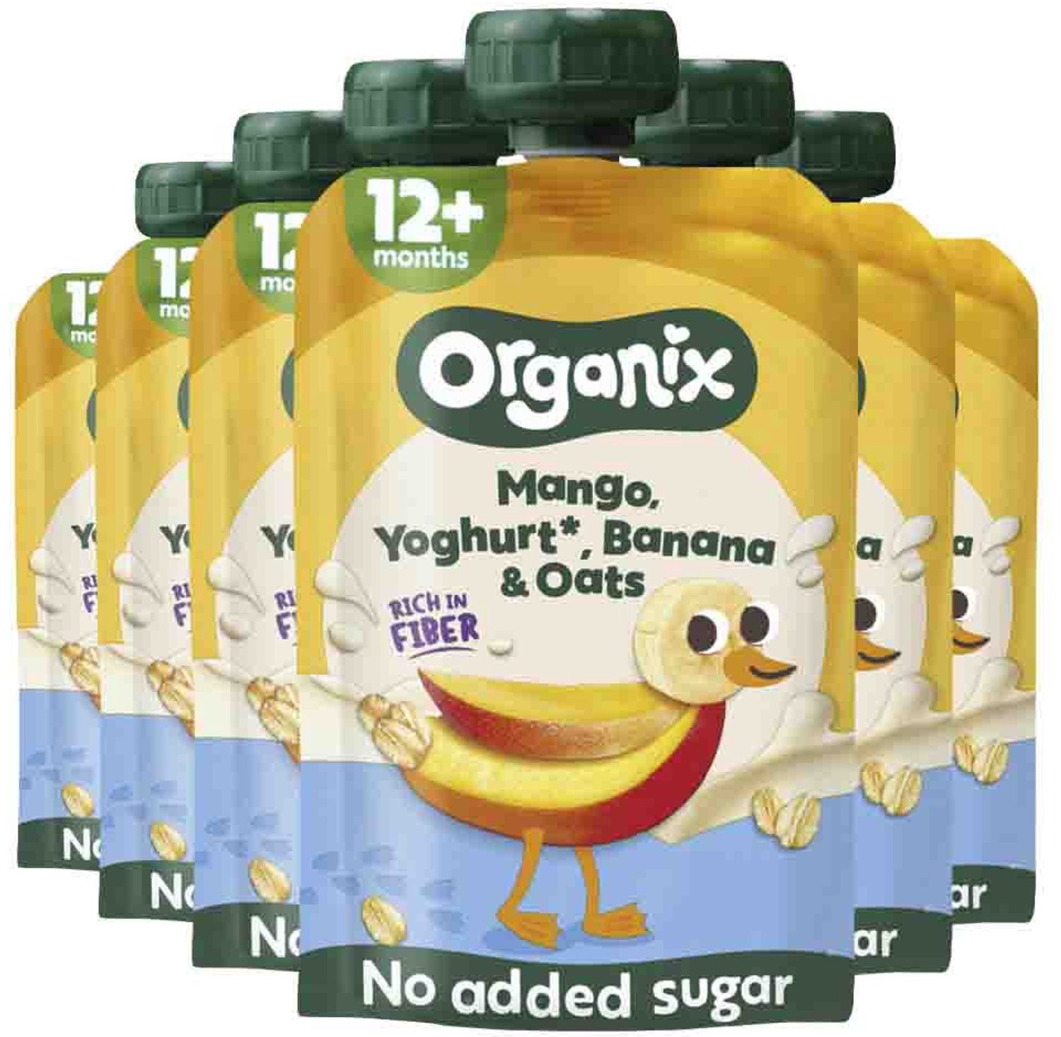 6x Organix Knijpfruit Nutri Fiber Mango Yoghurt Banaan 12+m 100 gr