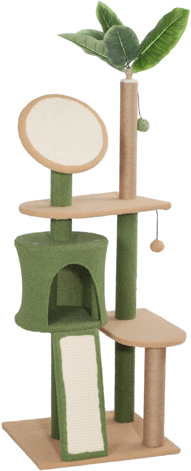 Pawona Krabpaal - 139 cm - Met kattenhuis, ligplatforms, krabmat en speelballen - 48 x 44 x 139 cm - Groen