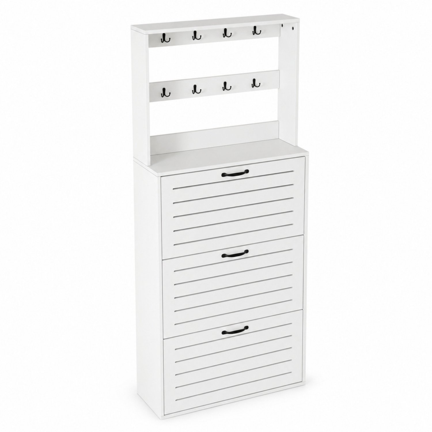 LONG DRAGON - Kapstok met schoenenkast - 8 haken - 3 deuren - Ventilatiesleuven - Wit