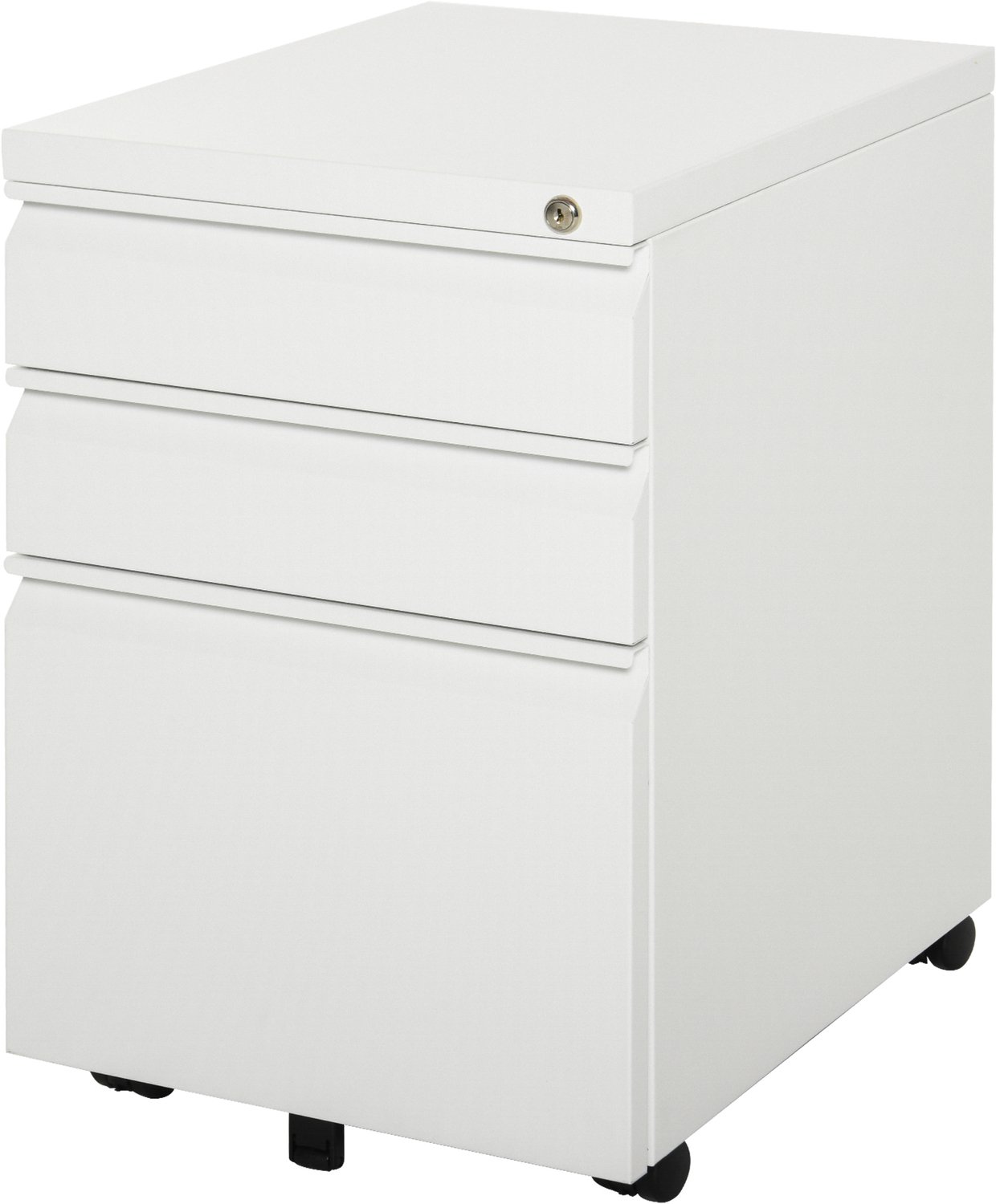 Vinona Ladeblok - Met 3 afsluitbare lades en hangmappenlade - Op wielen - Staal - 39 x 48 x 60 cm - Wit