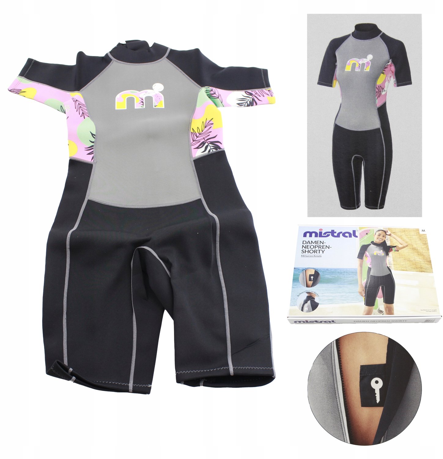 Dames neopreen wetsuit shorty met zakje, 2 mm, maat S