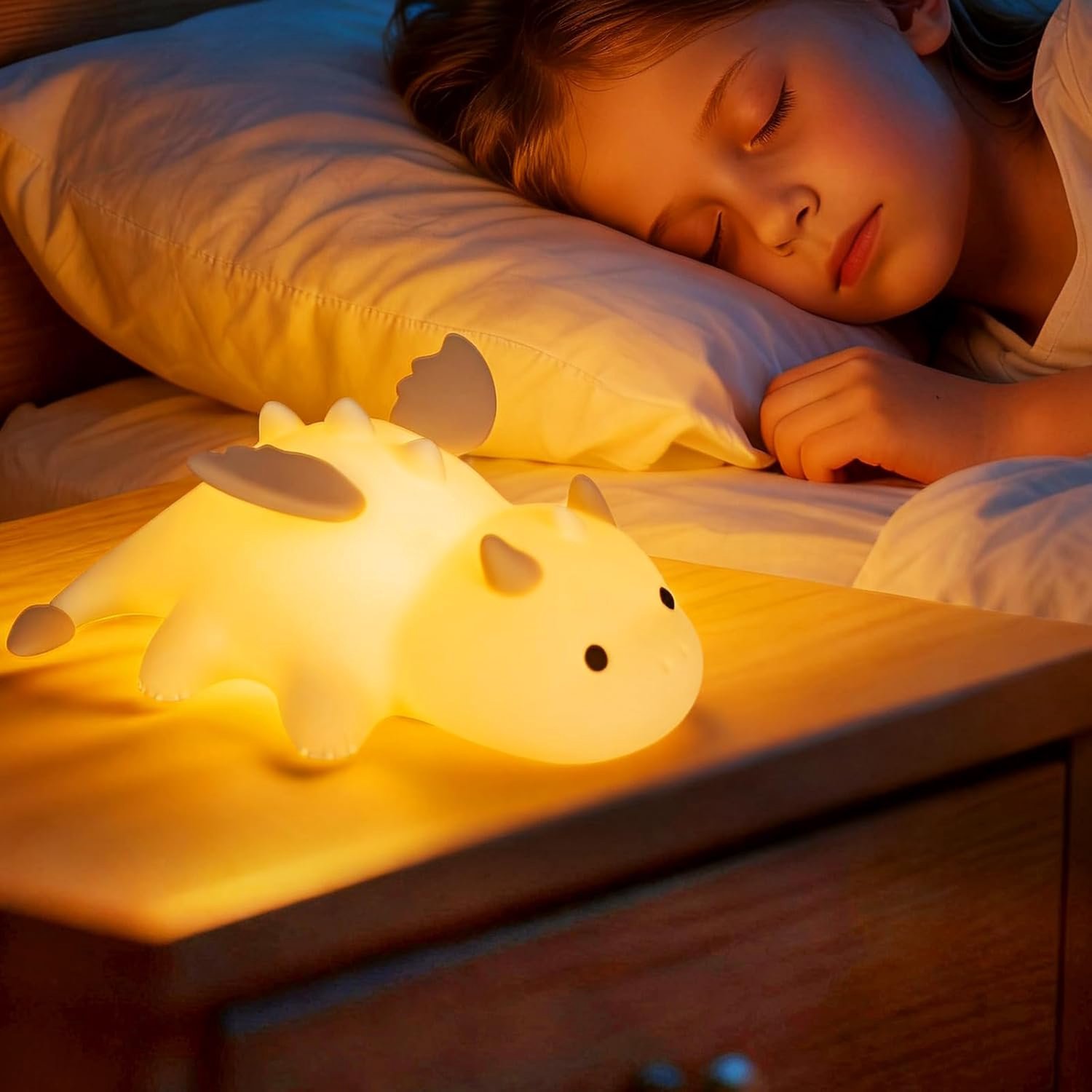 Dinosaurus Nachtlampje voor Baby's, USB Oplaadbaar LED Lamp, 7 Kleuren en 3 Helderheidsniveaus, Materniteitslamp, Kinderbedlampje, Decoratie voor de Babykamer [Energieklasse A]