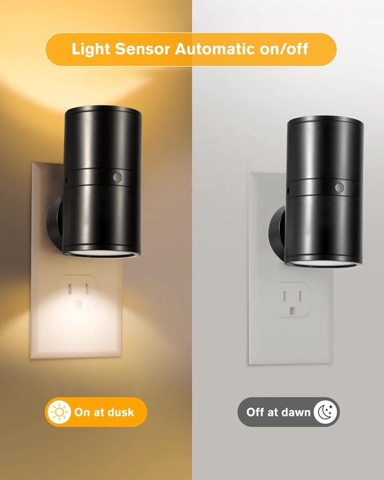 LED Nachtlampje met stekker, Moderne wand nachtverlichting, Dusk to Dawn lichtsensor, Zacht wit 3000K-4500K, 0-100LM verstelbare helderheid, Dimbaar, voor gang, slaapkamer en trappenhuis [Energieklasse B] — afbeelding 2