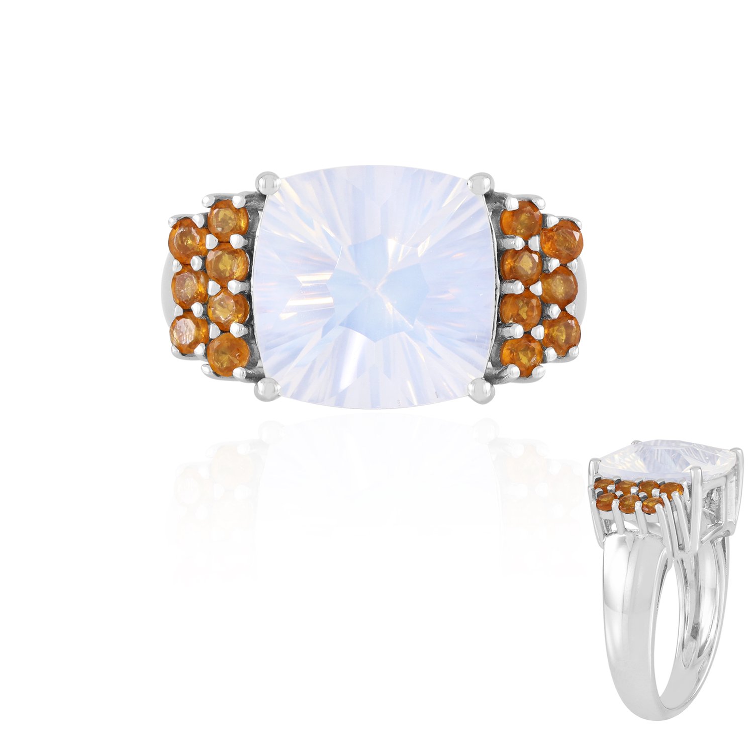 Cavill - Zilveren ring met Maanblauwe kwarts 5,51 ct en Oranje kyaniet 0,71 ct - 925 Sterling Zilver gerhodineerd - Antiek kussen geslepen