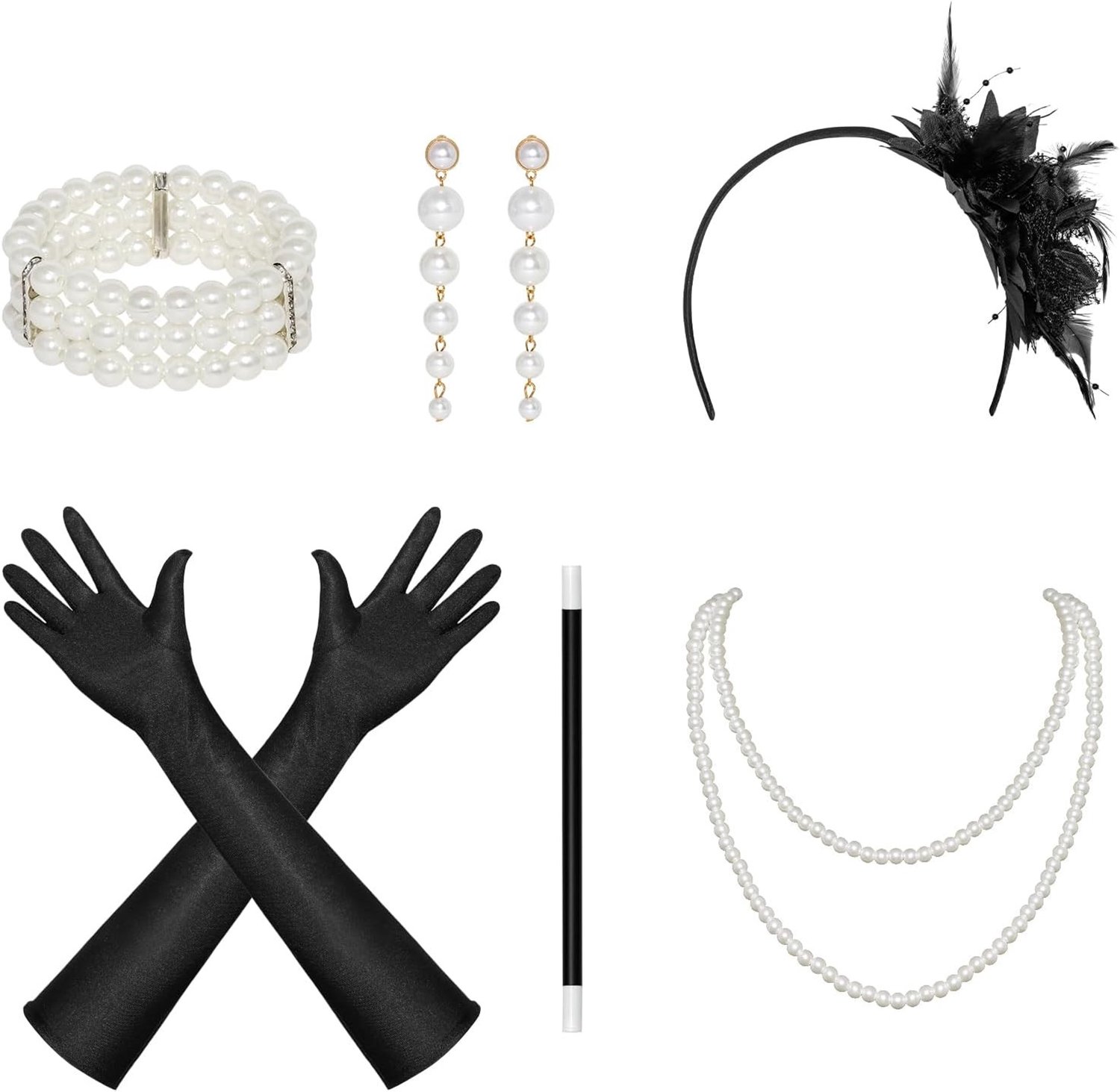 Gatsby Stijl 1920s Accessoires Set - 6 Stuks, Perfect voor Feestjes en Themed Events, Vintage Kostuum en Mode Accessoires