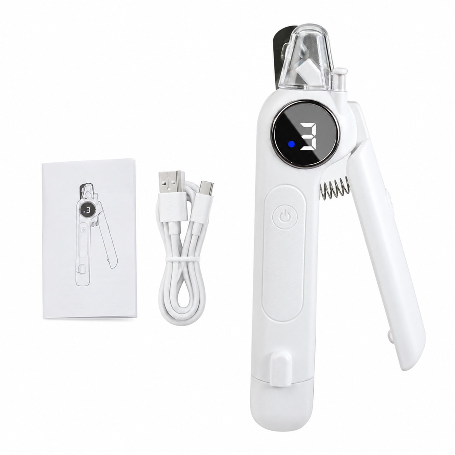 elektrische nagelknipper voor huisdieren - 2-in-1, wit - Knippen en vijlen - Voor kleine honden en katten thuis - Met handleiding en USB-datakabel