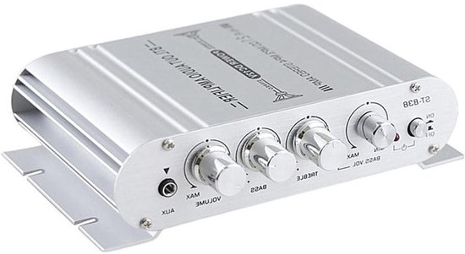 Mini-eindversterker - Stereospeler - Muziek afspelen - Aparte toonregeling - 150 x 90 x 35 mm - Zilver