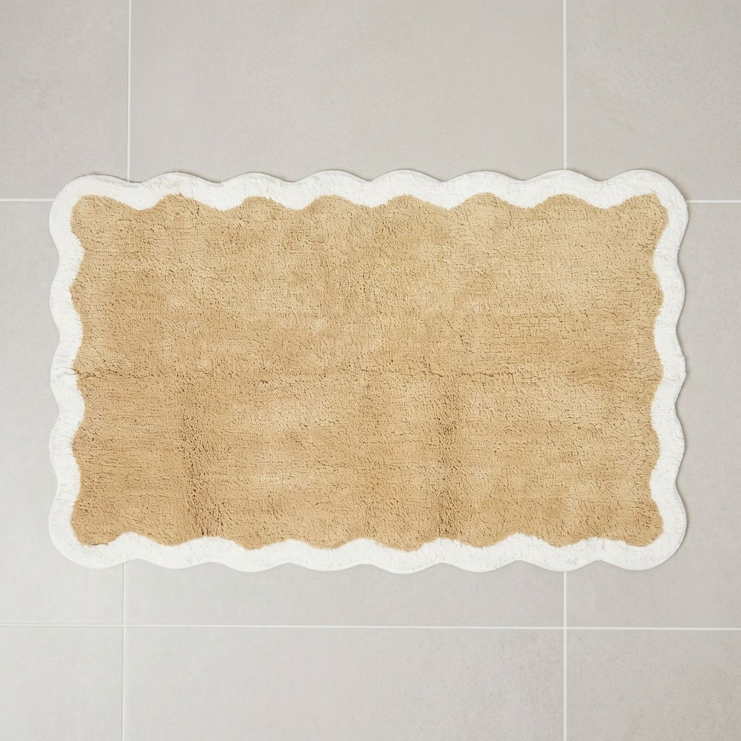 Homescapes Badematte mit Wellenrand 50x80 cm – Badteppich beige,100 % Baumwolle