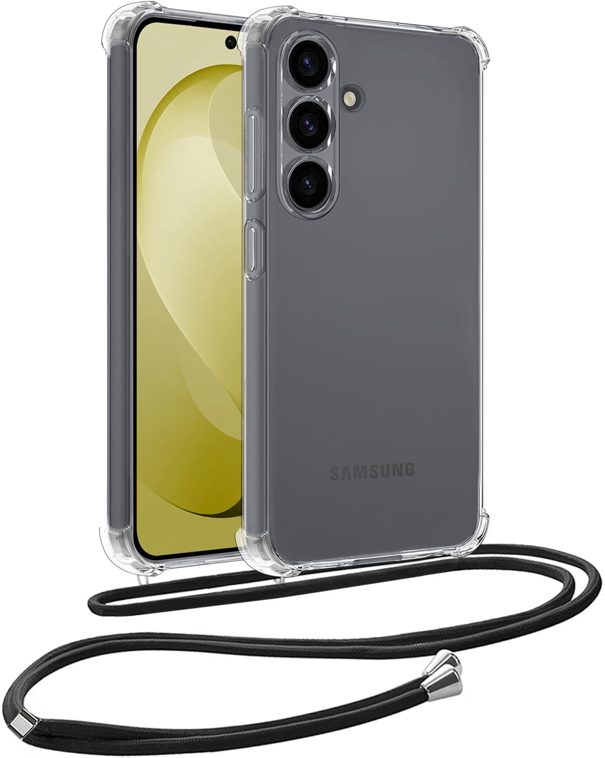 Hoesje - Geschikt voor Samsung Galaxy S26 FE - Met Koord - Shock Proof - Siliconen Case - Back Cover - Telefoonkoord - Telefoon Hoes Shockproof - Telefoonketting - Telefoonhoesjes - Zwart