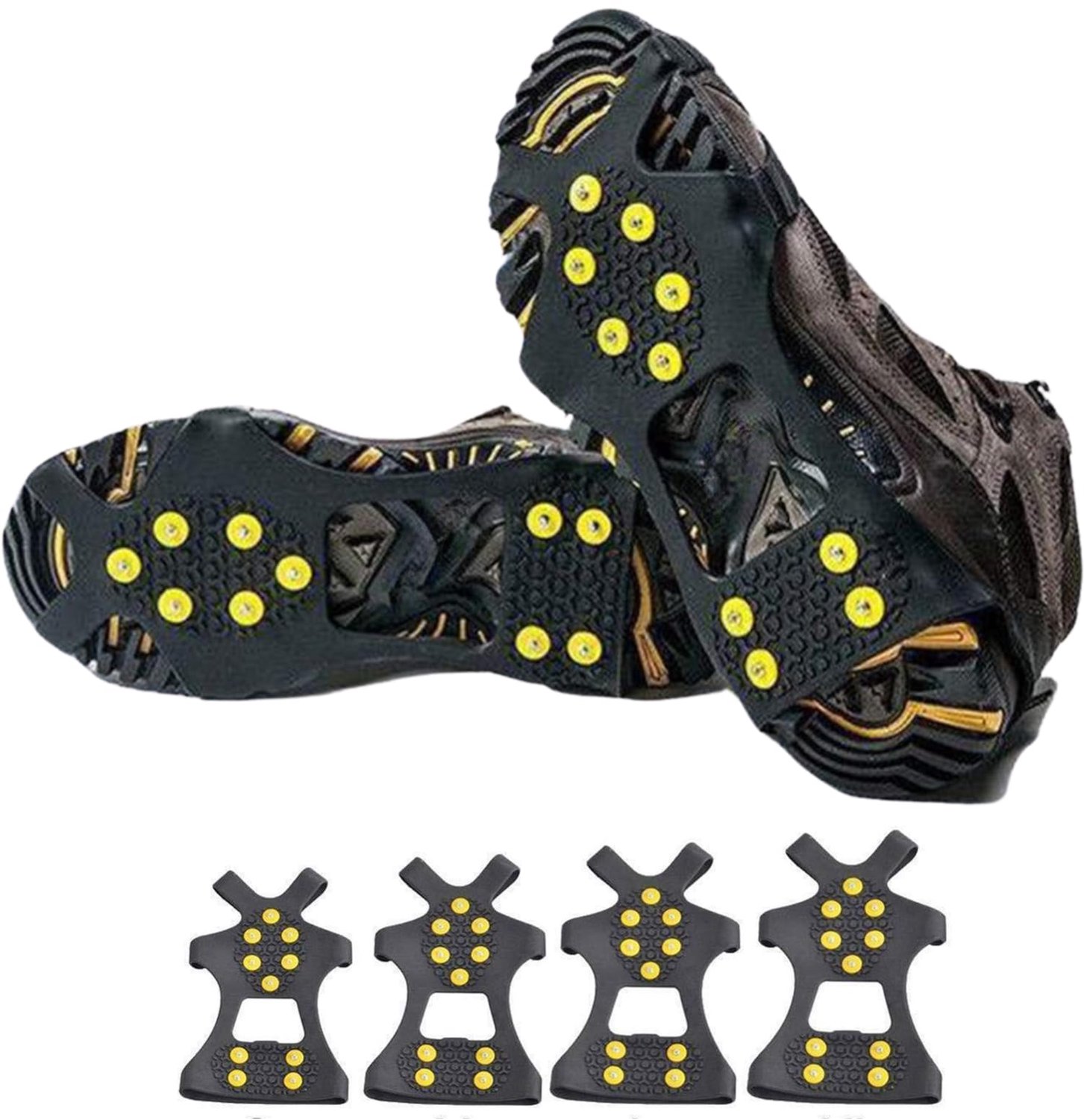 Famanu - Antislip schoenspikes voor schoenen - Voorkom uitglijden op ijs en sneeuw - Roestvrij staal en rubber - Zwart 1 stuks
