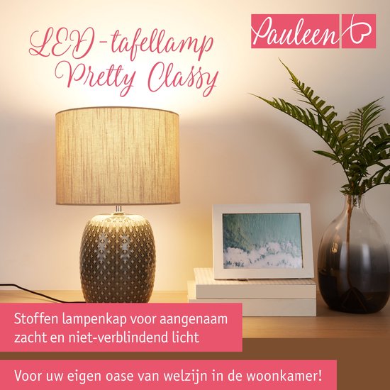 Pauleen LED-tafellamp Pretty Classy met stoffen kap en keramische voet, voor een aangename sfeer in de woonkamer.