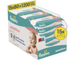 Pampers Sensitive - Billendoekjes - Zonder Parfum - Voor Een Zachte en Milde Reiniging - 15 verpakkingen van 80 Doekjes = 1200 Babydoekjes