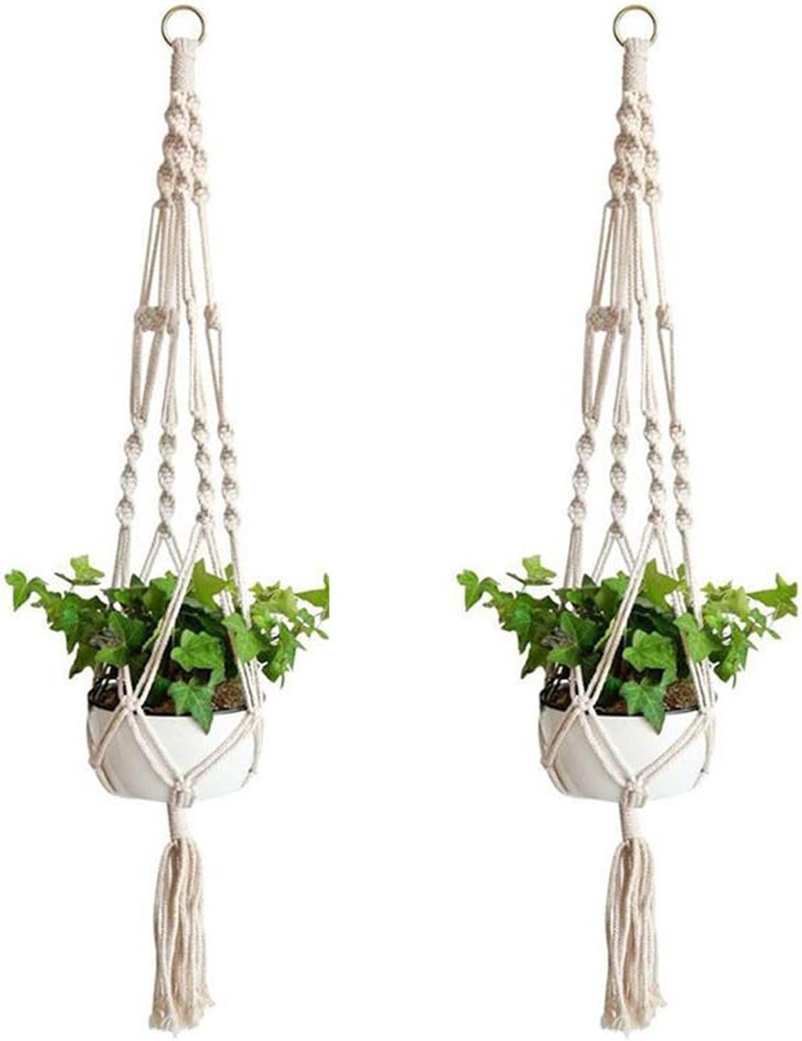 Famanu - Macramé plantenhangers - Creëer een groene sfeer in huis - Gemaakt van stevig katoen - 2 stuks