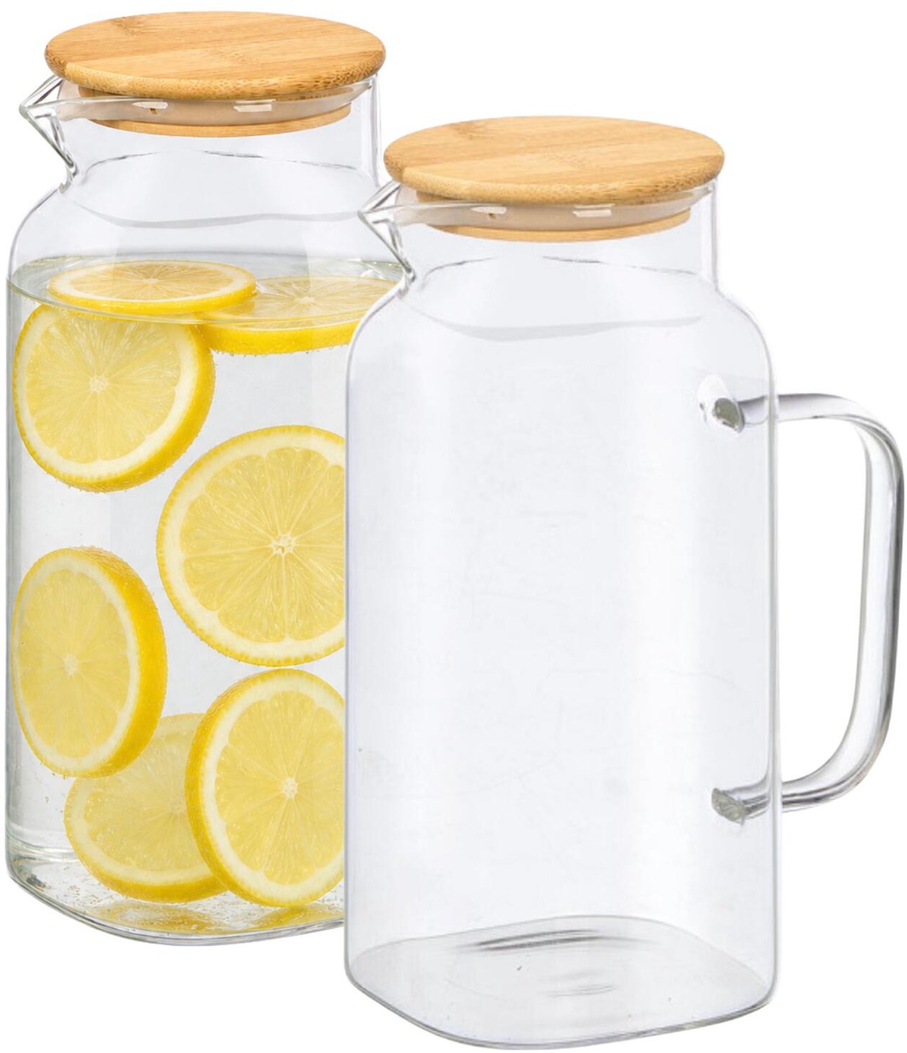 Vivalto Water / sapkan - 2x - met bamboe deksel - 1,5 ltr - boroscilaat glas - schenkkan