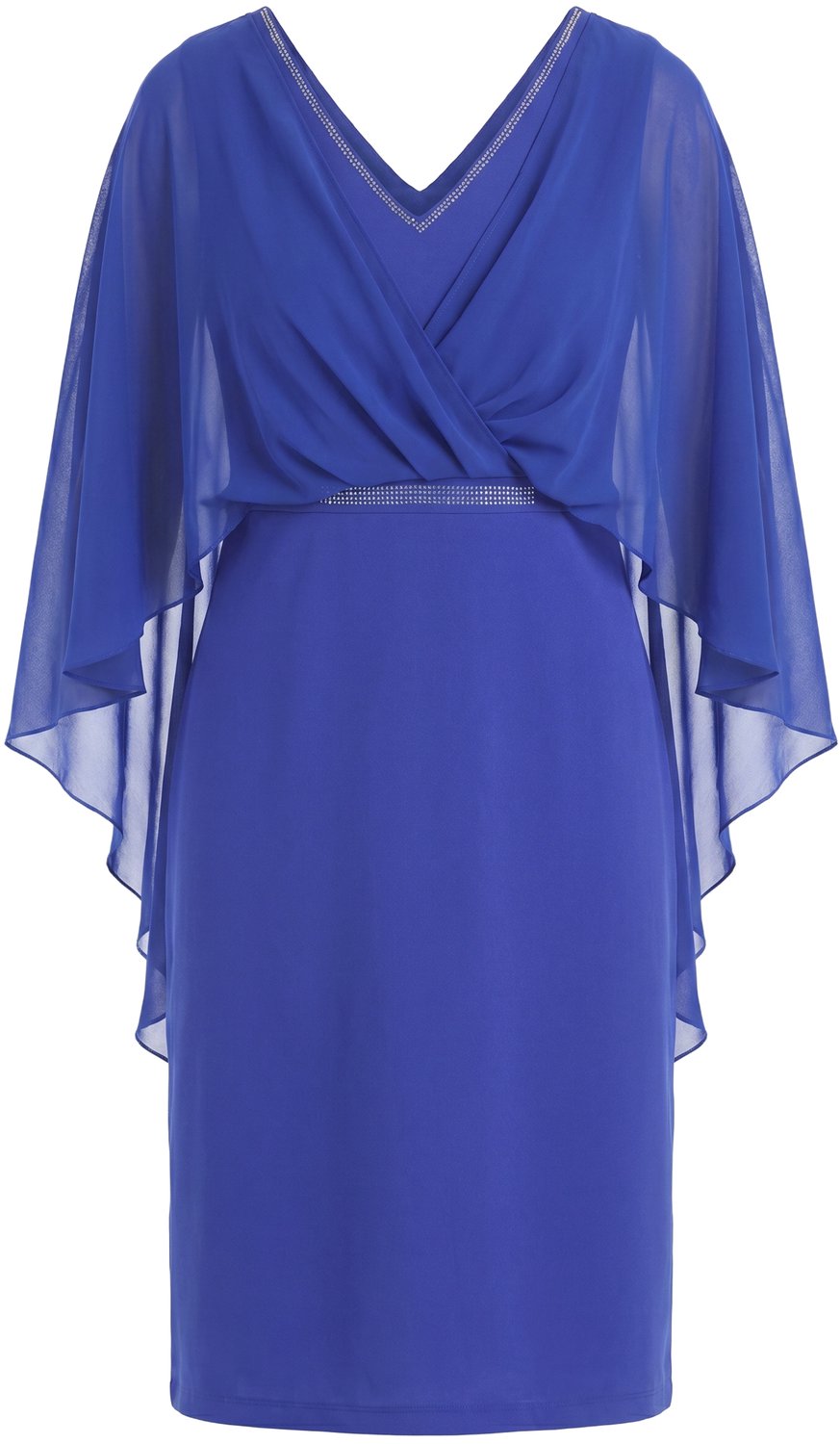 Ulla Popken - Dames - Midi-jurk chiffon overlay V-hals 3/4-mouwen - Capriblauw - Maat 42+