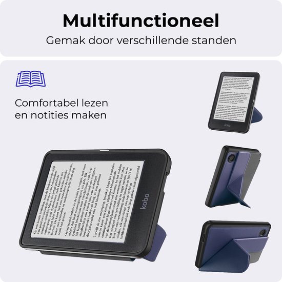 Scoby Hoesje Geschikt voor Kobo Clara BW - Luxe Bescherm Case - Trifold - Book Cover - Tablet Cover - Donkerblauw — afbeelding 3