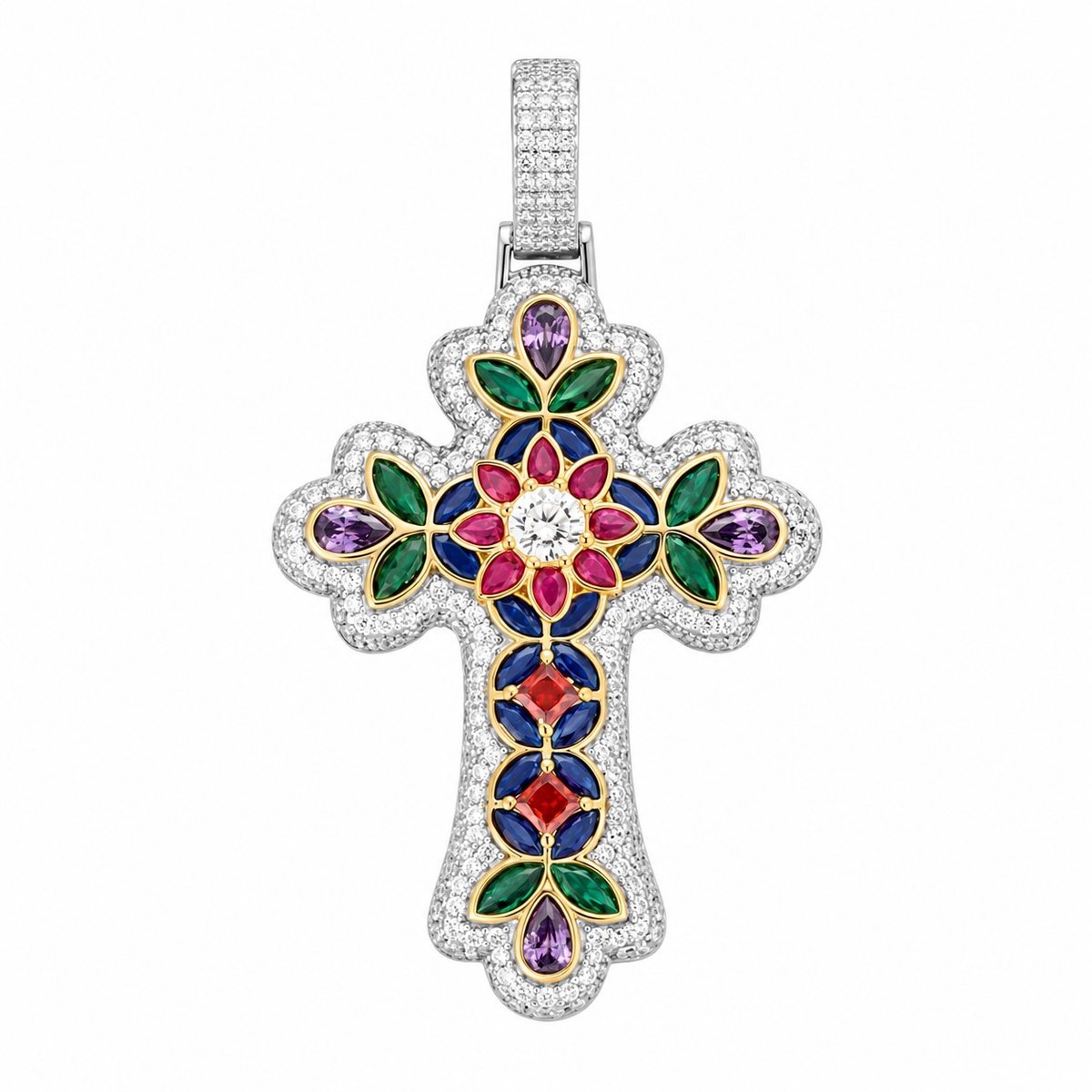 Juwelier Zwartevalk - Zilveren (gerhodineerd) kruis hanger met gekleurde zirkonia - 24.406