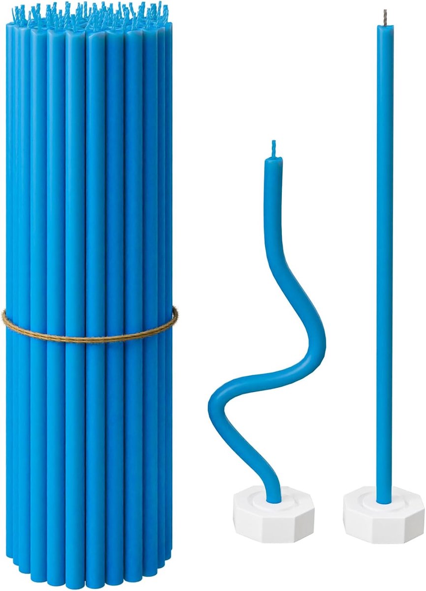 Kandelaar - Set van 40 - Was - Handgemaakt - Naturel en Blauw